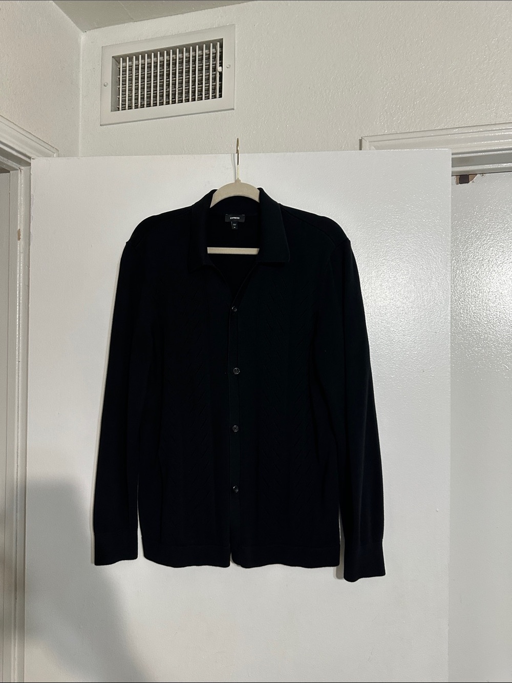 Express Men's Black Button-Up Knit Shirt Jacket